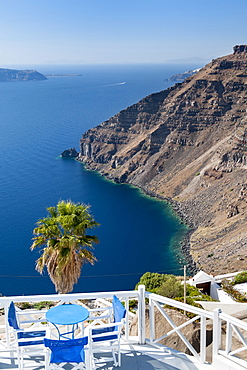 Terrace of a house at Imerovigli on the Greek island of Santorini, Cyclades, Greek Islands, Greece, Europe