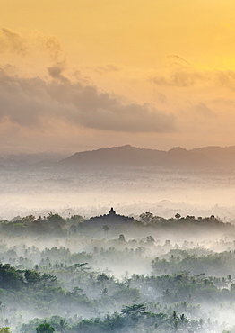 Dawn view of Borobodur, a 9th-century Buddhist Temple in Magelang, near Yogyakarta in central Java, Indonesia.