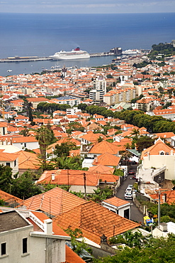 View over the terracotta rooftops of Funchal in Madeira.