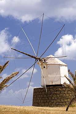 Old-fashioned windmills on the Portuguese Atlantic island of Porto Santo.