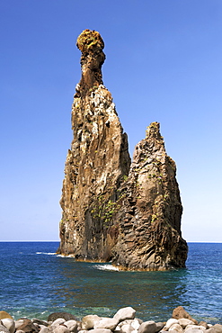 Coastal landscape at Ribeira da Janela on the Portuguese Atlantic island of Madeira.