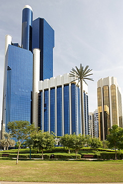 Buildings and green space in Abu Dhabi, the UAE.