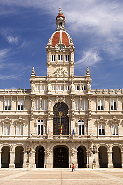 The Palacio Municipal and the Plaza de Maria Pita in the town of La Corun~a in Spain's Galicia region.