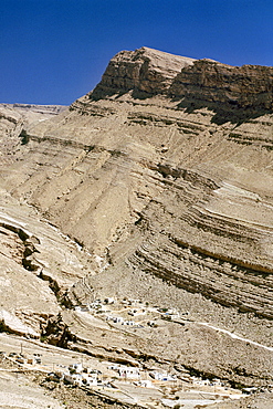 A settlement on the slopes of Wadi Bani Khalid in the eastern Hajar mountains of Oman.