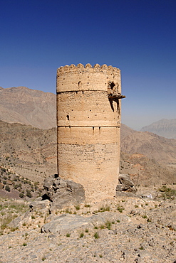 The remains of the lookout tower in the village of Hadash in the mountains of Jebel Akhdar in Oman.