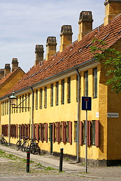 Terracotta-style finish on housing and buildings in the city of Copenhagen, Denmark, Germany, Europe