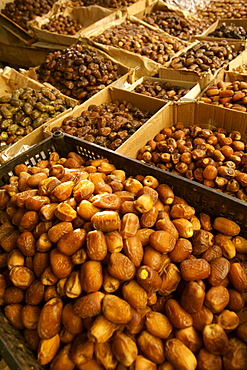 Assorted dates for sale in a market stall in Morocco