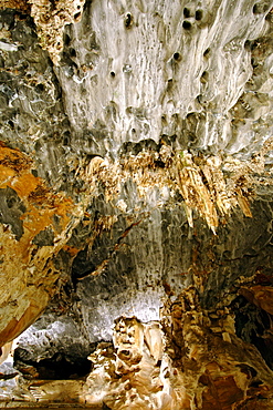 View of the walls and ceiling of Van Zyl's Hall in the Cango Caves near Oudtshoorn in South Africa's Western Cape Province.