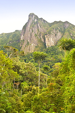 View of Ambatotsondrona (Leaning Rock) and surrounding rainforest as seen from Camp Marojejia (Camp Two) in Marojejy National Park in northeast Madagascar, Madagascar, Africa