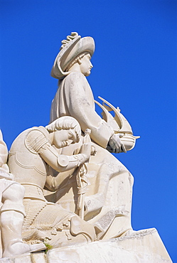 Henry the Navigator at the prow of the Padrao dos Descrobrimentos (Discoveries Monument) on the bank of the River Tejo, Belem, Lisbon, Portugal, Europe