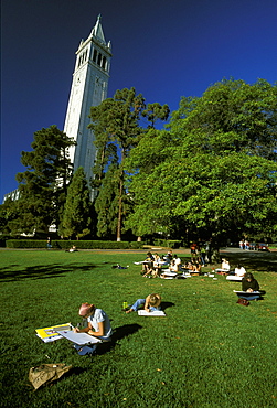 Art students sketching on the University of California at Berkeley campus in this famous district, once famous for its student radicalism, Berkeley, Northern California, California, United States of America (USA), North America