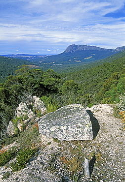 Looking east across bluffs in the Great Western Tiers near Gowrie Park, the north, Tasmania, Australia, Pacific