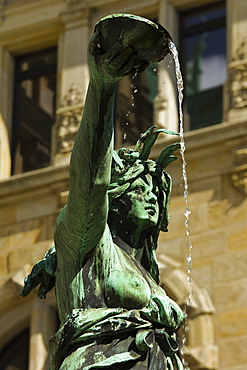 Neo-renaissance statue in a fountain at the Hamburg Rathaus (City Hall), opened 1886, Hamburg, Germany, Europe 