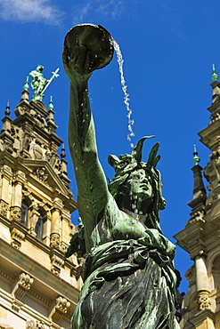 Neo-renaissance statue in a fountain at the Hamburg Rathaus (City Hall), opened 1886, Hamburg, Germany, Europe 