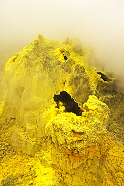 Sulphur encrusted fumaroles at Papandayan Volcano, an active four crater caldera, Garut, West Java, Java, Indonesia, Southeast Asia, Asia                   
