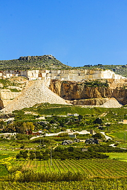 Quarry for highly prized Pearl Marble, a major export, used in the Kennedy Center New York, Custonaci, Trapani, Sicily, Italy, Europe