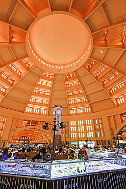 Jewellery displays under the 1937 Art Deco dome over the huge Central Market, city centre, Phnom Penh, Cambodia, Indochina, Southeast Asia, Asia