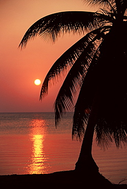 Sunset seen from the resort of West End on Roatan, largest of the Bay Islands, Honduras, Caribbean, Central America