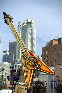 Hard Rock Cafe huge guitar sign, Chicago, Illinois, United States of America, North America