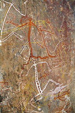 Dancing figures at Nourlangie Rock, aboriginal shelter and rock art site in Kakadu National Park, UNESCO World Heritage Site, Northern Territory, Australia, Pacific