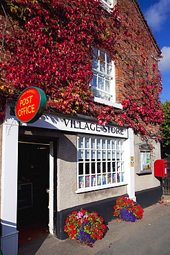 Village Post Office and stores in autumn sunshine, Acton Burnell, Shropshire, England, United Kingdom, Europe