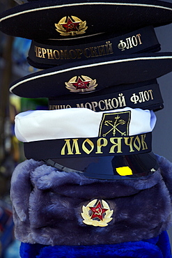 Traditional Russian hats on sale, St. Petersburg, Russia, Europe 