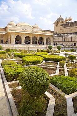 Gardens and Hall of Mirrors, Amber Fort Palace, Jaipur, Rajasthan, India, Asia