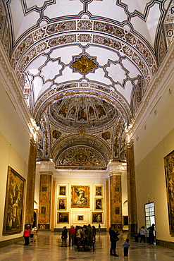 Tourists and visitors admire paintings, by Bartholomew Murillo, Museum of Fine Arts, Seville, Andalucia, Spain, Europe