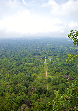 View of water gardens from summit of Sigiriya Lion Rock Fortress, UNESCO World Heritage Site, Sigiriya, Sri Lanka, Asia