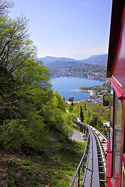 View of Monte Bre Funicular, Lake Lugano, Lugano, Ticino, Switzerland, Europe