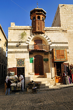 Small mosque and souvenir shop in the historic town of Hama, Syria, Middle East, West Asia