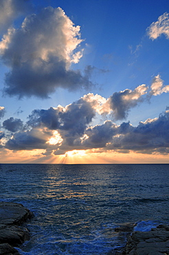 Sunset with clouds over the Mediterranean Sea near Lattakia, Syria, Middle East, West Asia