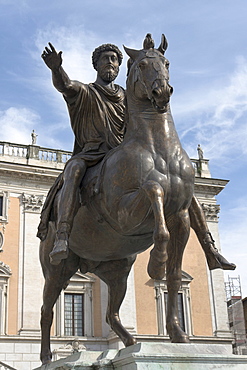 Bronze equestrian statue of Marcus Aurelius in Piazza del Campidoglio, on the Capitoline hill, Rome, Italy, Europe