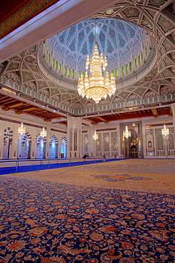 Prayer room for men, Sultan Quaboos Grand Mosque, Capital Area, Oman, Middle East