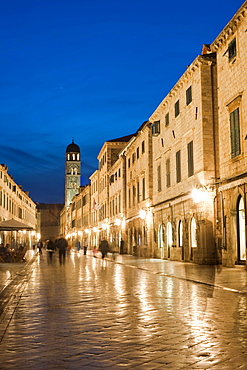 Placa, Stradun at dusk, old town, Dubrovnik, Dubrovnik County, Croatia, Europe