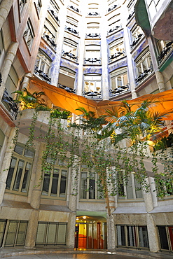 Courtyard with stairs, Casa Mila, designed by Antoni GAUDI, UNESCO World Heritage Site, Barcelona, Catalonia, Spain, Europe