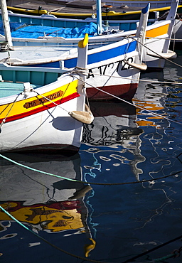 Boats and reflections in the Cassis Harbour, Provence, France, Europe