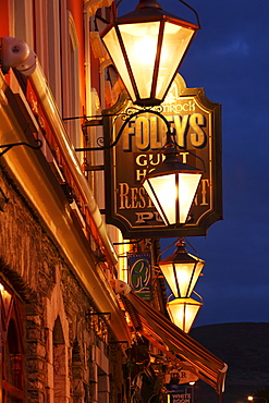 Restaurant sign and lanterns, Kenmare, Ring of Kerry, County Kerry, Ireland, British Isles, Europe