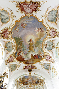 Ceiling fresco, Wallfahrtskirche Maria Bruennlein pilgrimage church, Wemding, Noerdlinger Ries region, Schwaben, Bavaria, Germany, Europe