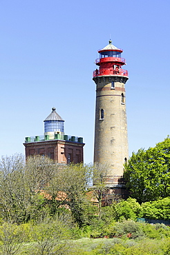 Schinkelturm Tower, 19 metres, left, and lighthouse, 35 metres, right, Cape Arkona, Ruegen Island, Mecklenburg-Western Pomerania, Germany, Europa