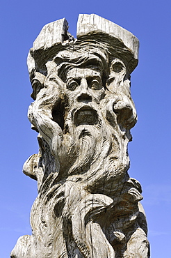 Image of the Slavic peace god Borevit, Baroviet or Porevit, wood carving, Cape Arkona, Ruegen Island, Mecklenburg-Western Pomerania, Germany, Europa