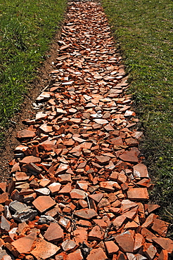 Path reinforcement with old tiles, Nuschelberg, Middle Franconia, Bavaria, Germany, Europe