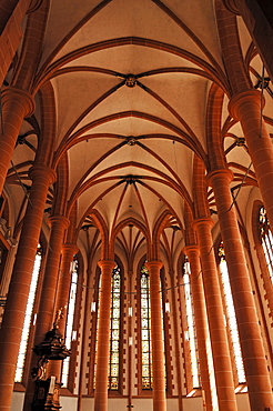 Cross vault and pillars of the Heilig Geist Kirche church of the Holy Spirit, late Gothic, in 1400, Heiliggeiststrasse 17, Heidelberg, Baden-Wuerttemberg, Germany, Europe