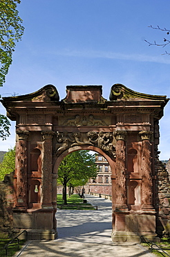 Elisabethentor, Elisabeth Gate, 1615, gift of Frederick V to his wife Elizabeth, Heidelberg Castle ruins, destroyed in 1689, Schlosshof, Heidelberg, Baden-Wuerttemberg, Germany, Europe