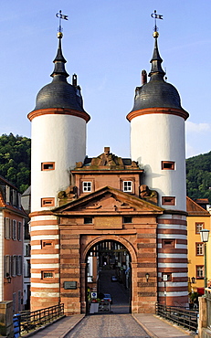 Old Bridge baroque towers, Heidelberg, Baden-Wuerttemberg, Germany, Europe