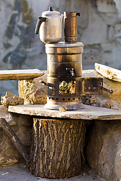 Fireplace for cooking tea, Ortahisar, Cappadocia, Anatolia, Turkey, Asia