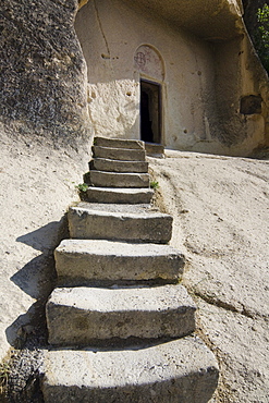 Entrance to a rock church in the open air museum, UNESCO World Heritage Site, Goreme, Cappadocia, central Anatolia, Turkey, Asia