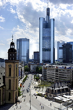 Katharinenkirche church, Hauptwache guard house, Eurotower, Commerzbank headquarters, Frankfurt am Main, Hesse, Germany, Europe