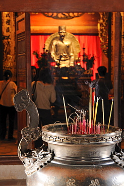 Incense sticks in front of the statue of Chu Van An, Temple of Literature, Van Mieu, Hanoi, Vietnam, Southeast Asia