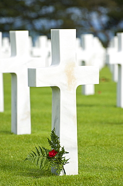 Crosses, made of marble, American military cemetery at Omaha Beach near Colleville sur Mer, Normandy, France, Europe